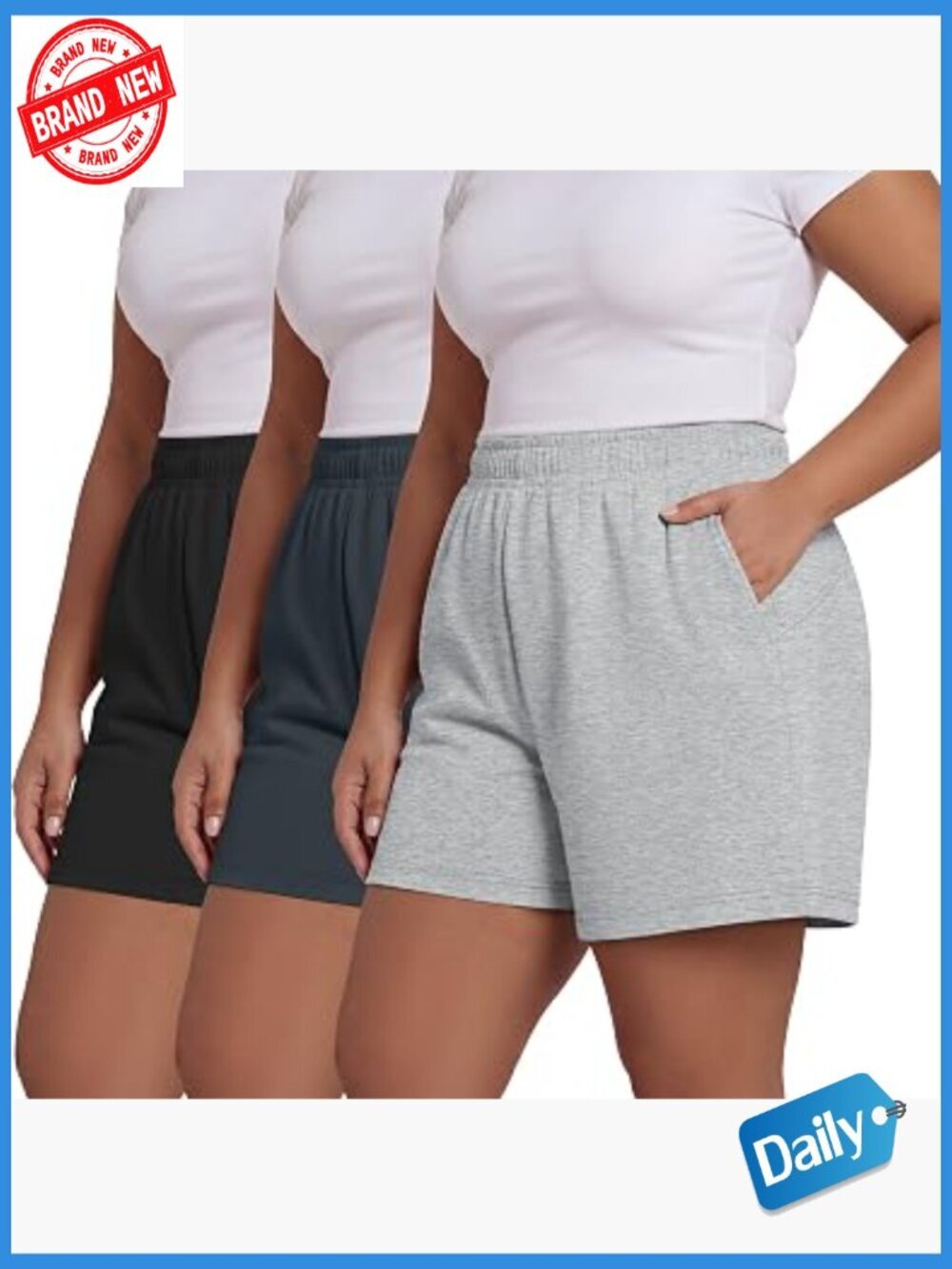 Plus Size Drawstring Sweatshorts with Pockets 3 Pack